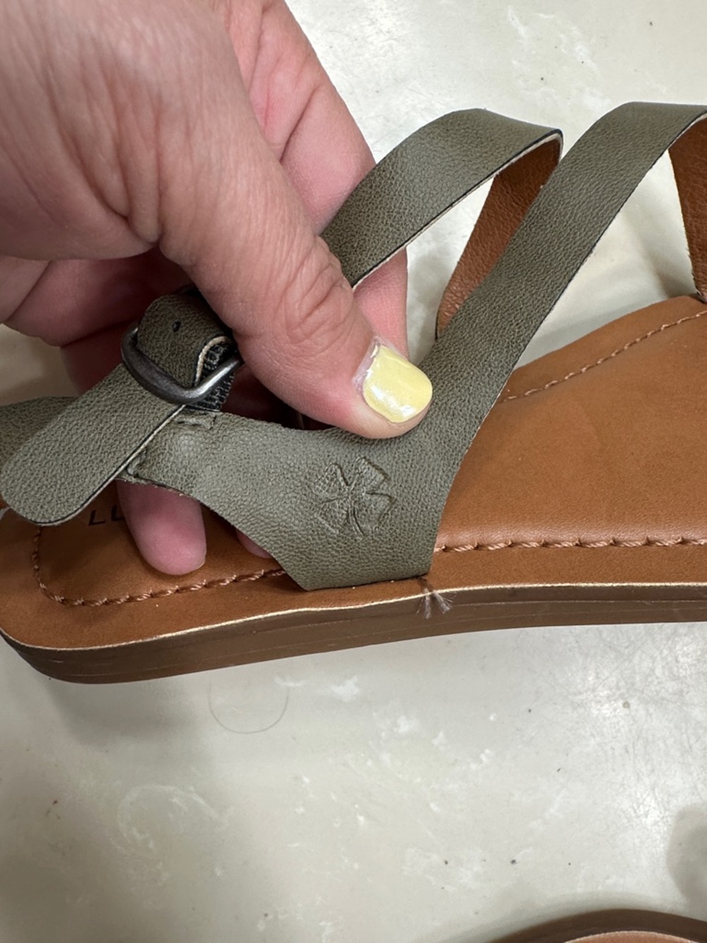Lucky Brand Olive Strappy Flat Sandals with Tan Footbed - Picture 4 of 6